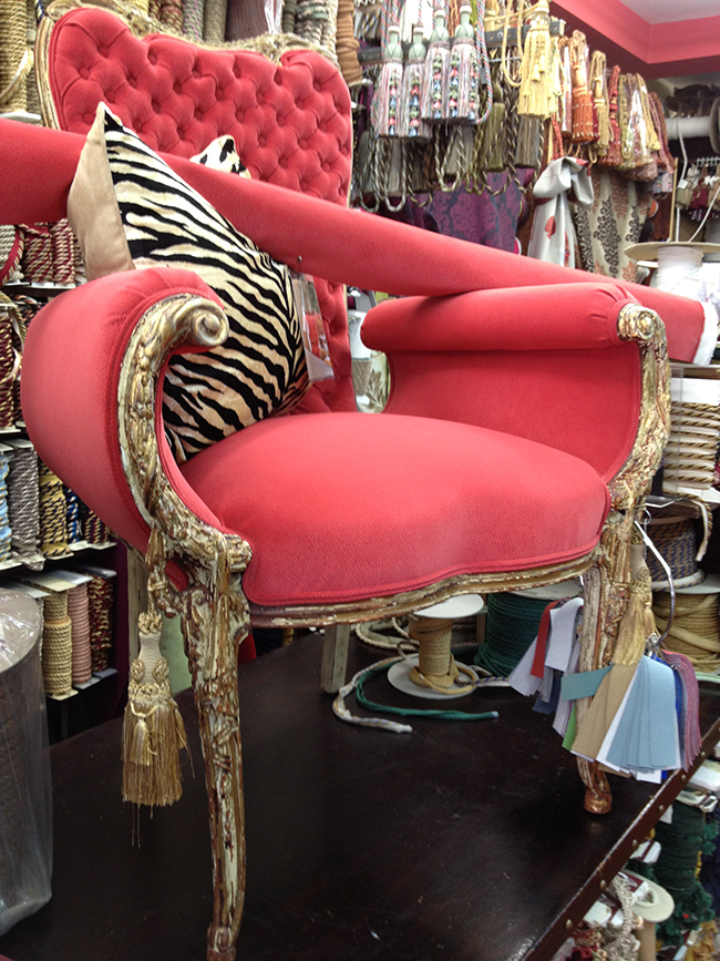 Reupholstered chair at Fabric City Inc Queens NY Fabric Store